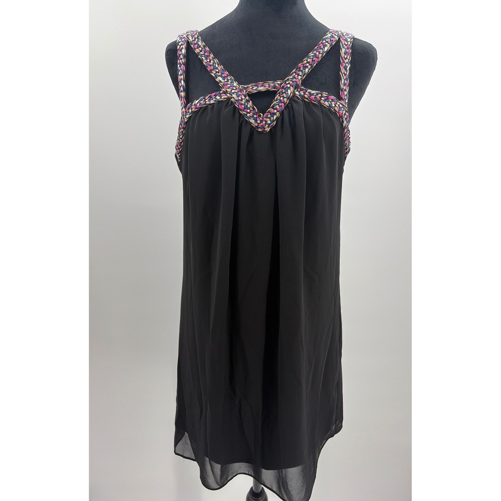 A.‎ Byer Womens Black Braided Strap Chiffon Mini Shift Dress Size Medium 1155Q77